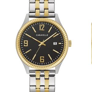 Caravelle - Men's Two-Tone Stainless Steel Bracelet Watch 41mm Gift Set NEW